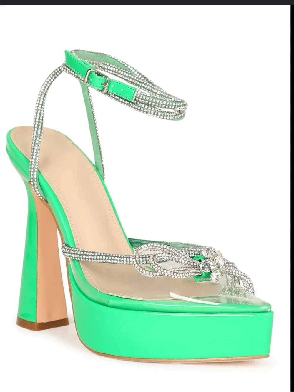 Cathy Din DDK Shauna Crystal Bow Patent Women's Platform Heels Sz 8.5
